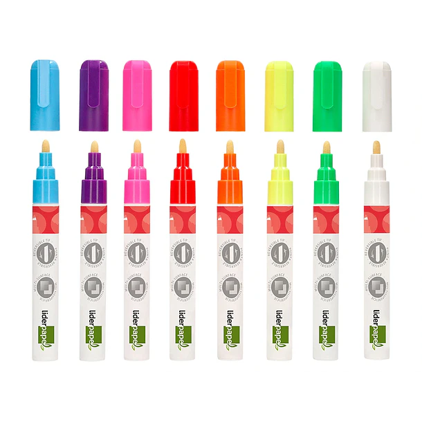 Marcador giz liquido cx 8 un. cores sortidas. 2