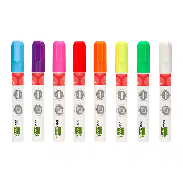 Marcador giz liquido cx 8 un. cores sortidas. 3
