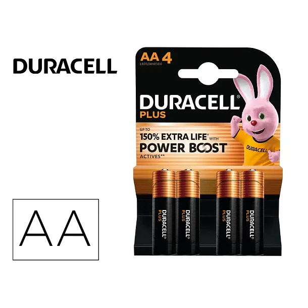 Pilha DURACELL alcalina plus AA 4 unidades. 