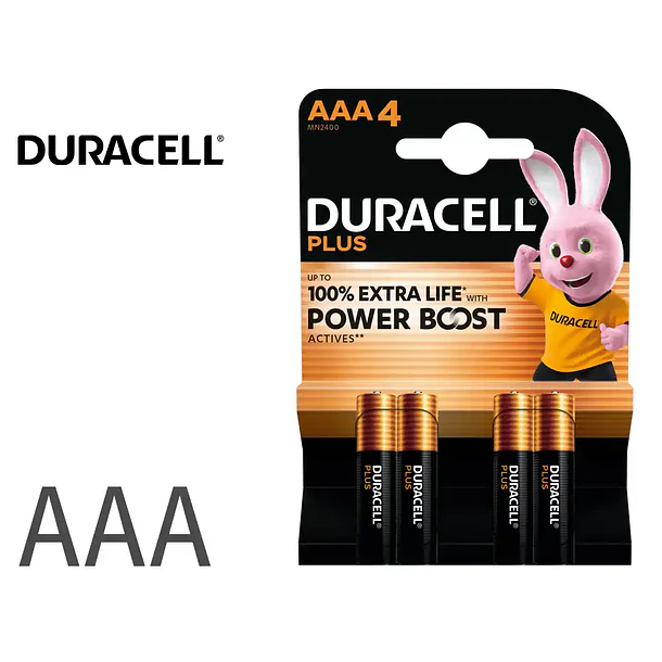 Pilha DURACELL alcalina plus AAA  4 unidades. 
