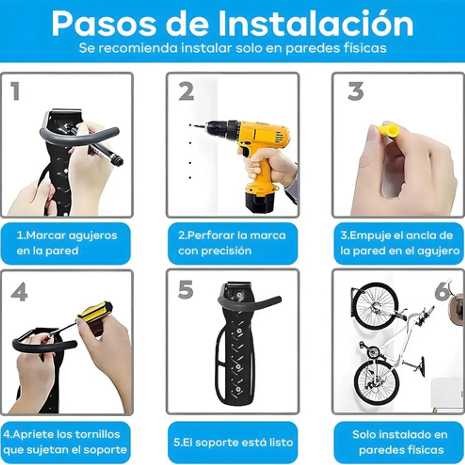 Soporte Gancho Pared Para Bicicleta Con Tornillos Y Chazos  10