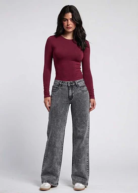 Jeans Pants Tiro Medio con Tachas 1913