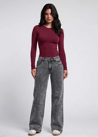 Jeans Pants Tiro Medio con Tachas 1913