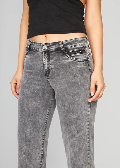 Jeans Mujer Pants Tiro Medio con Tachas 1913