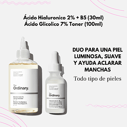 Duo Aclarante Acido Hialuronico 2% + B5 30ml + Acido Glicolico 7% 240ml (Producto Por Pedido)