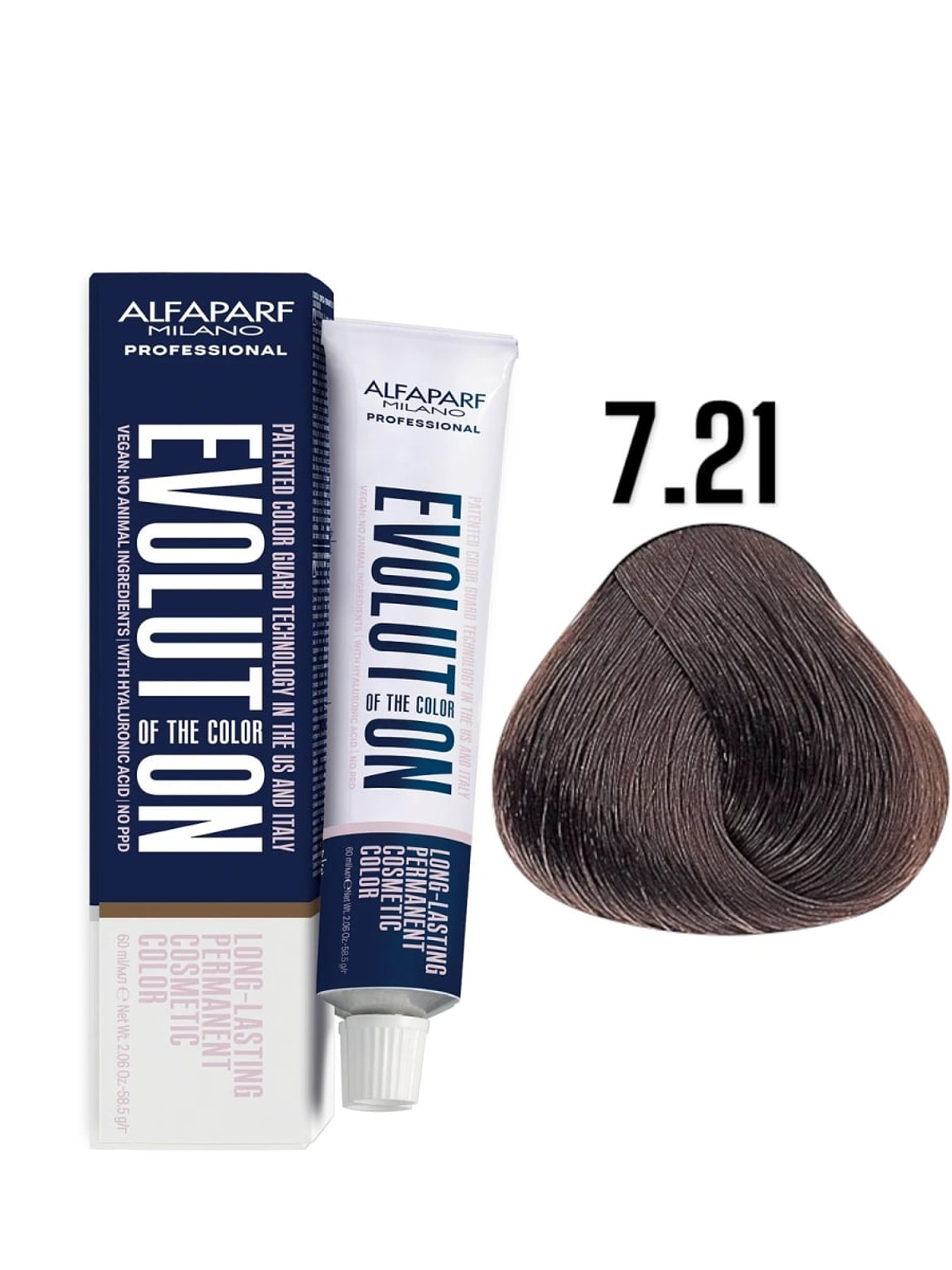 Alfaparf Evolution 7.21 Rubio Medio Irisado Ceniza Violet 60ml 1