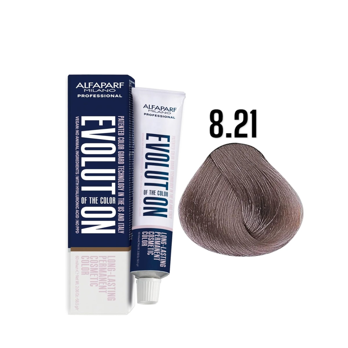 Alfaparf Evolution 8.21 Rubio Claro Irisado Ceniza Violet 60ml 1