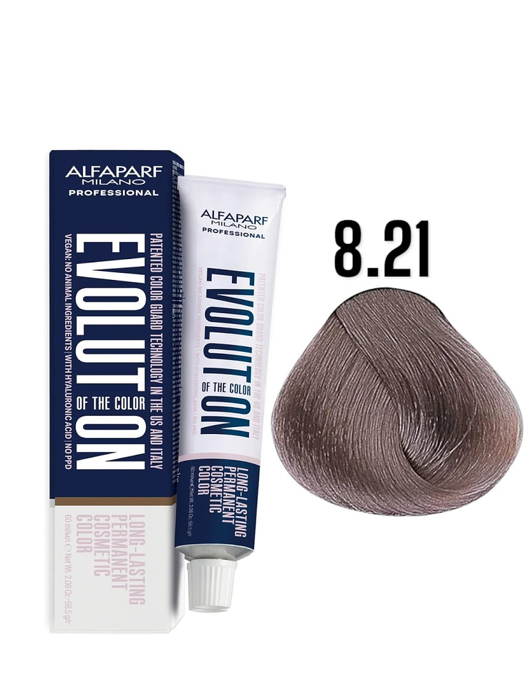 Alfaparf Evolution 8.21 Rubio Claro Irisado Ceniza Violet 60ml 1