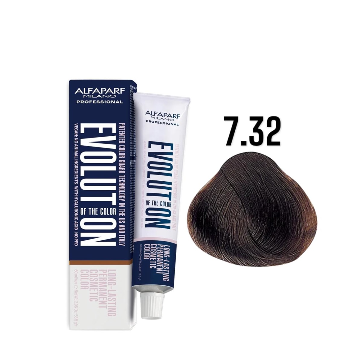Alfaparf Evolution 7.32 Rubio Medio Dorado Irisado Marrons Glacés 60ml 1