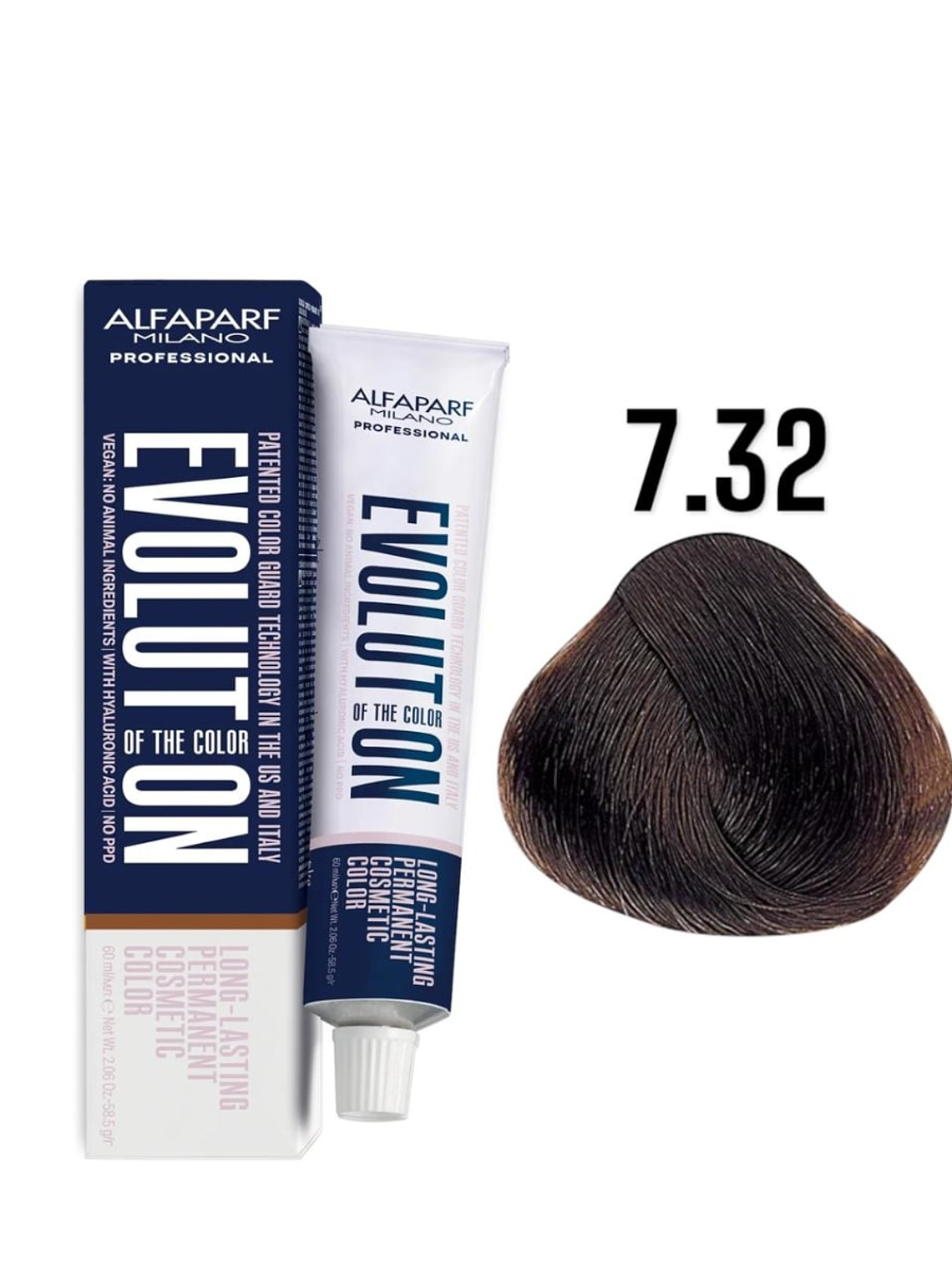 Alfaparf Evolution 7.32 Rubio Medio Dorado Irisado Marrons Glacés 60ml 1