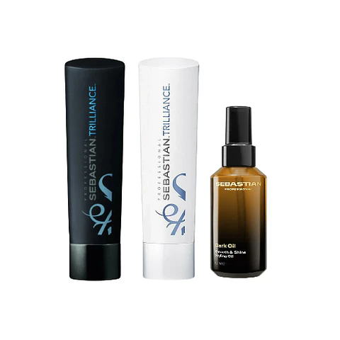 Pack para Brillo Sebastian Trilliance: Shampoo 250 ml + Acondicionador 200 ml + Dark Oil 100ml