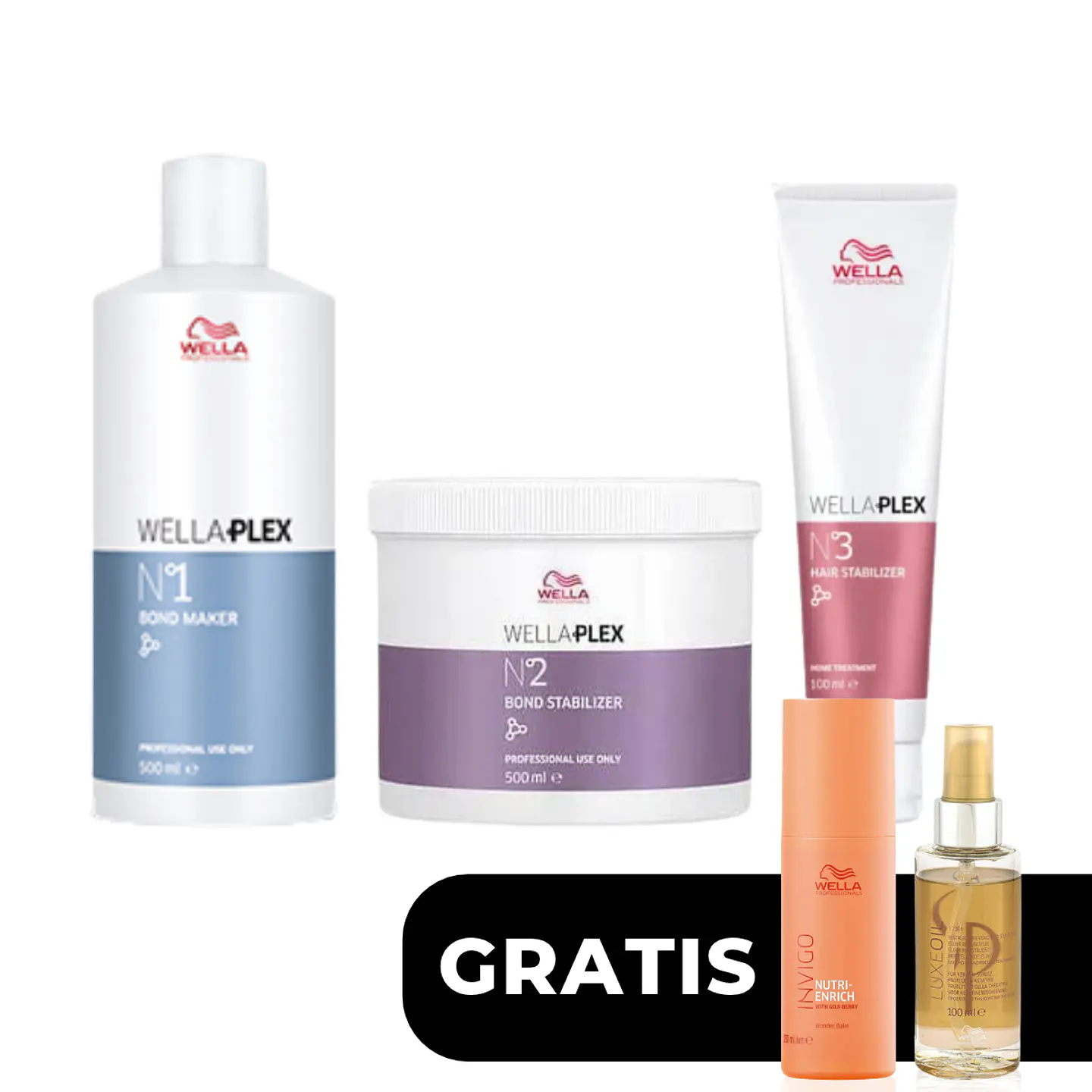 Pack WELLAPLEX N°1 Bond Maker 500ml + N°2 Bond Stabilizer 500ml + N°3 Hair Stabilizer 100ml 1