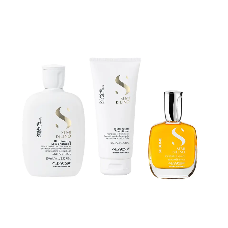 Tripack Alfaparf Semi Di Lino Diamond (Shampoo 250ml + Acondicionador 200ml + Cristalli Liquidi The Original 50ml) 1
