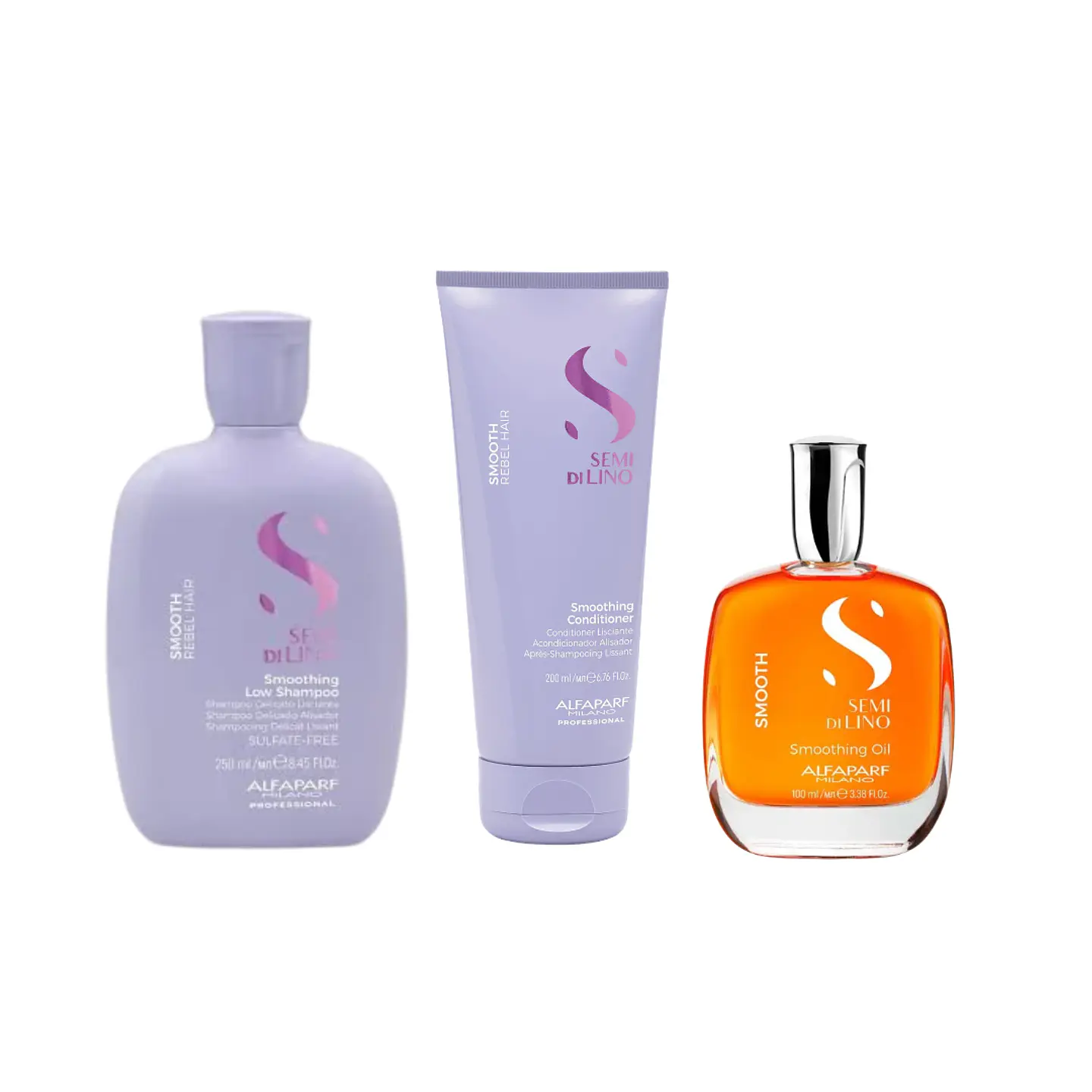 Tripack Alfaparf Semi Di Lino Smooth (Shampoo 250ml + Acondicionador 200ml + Smoothing Oil 100ml) 1
