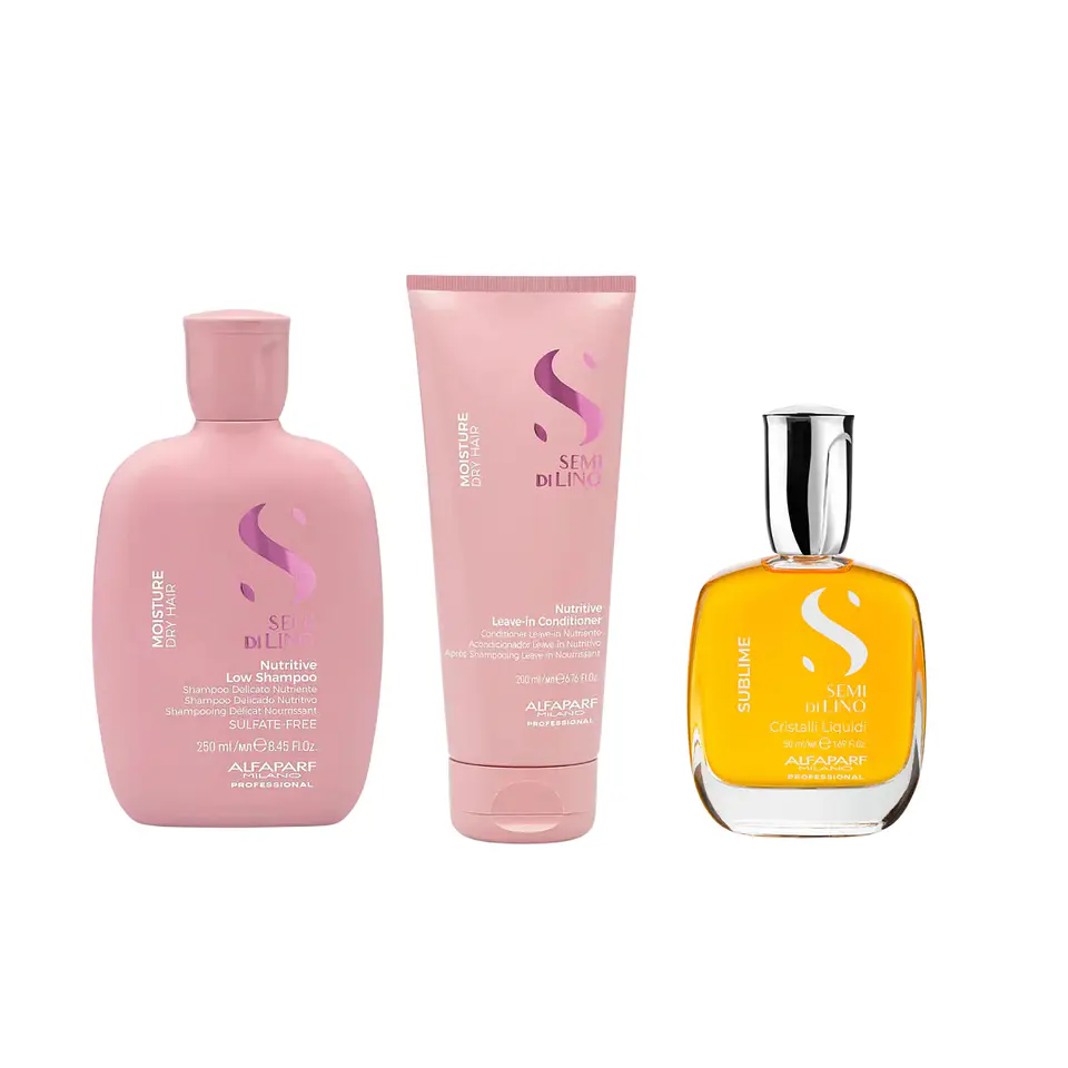 Pack Alfaparf Semi Di Lino Moisture (Shampoo 250ml + Acondicionador 200ml + Mascarilla 200ml + Cristalli Liquidi The Original 50ml) 1