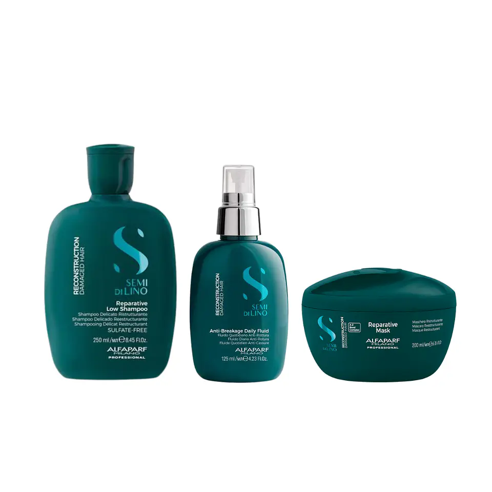 Tripack Alfaparf Semi Di Lino Reconstruction  (Shampoo 250ml + Anti-Breakage Daily Fluid 125ml + Mascarilla 200ml) 1