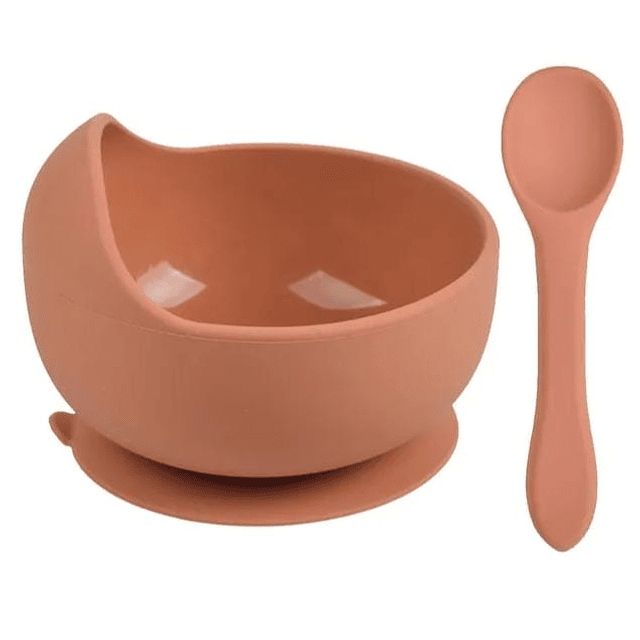 Plato Silicona Marron con Ventosa Y Cuchara