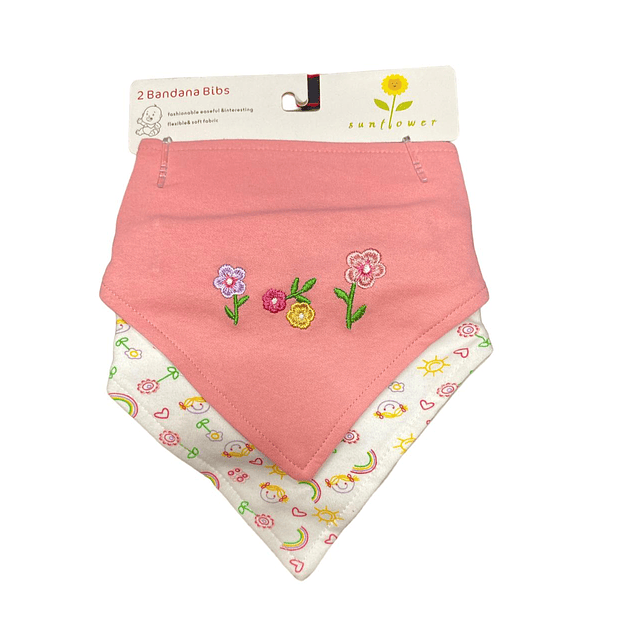 Pack 2 Baberos Bandanas Para Bebé Diseño Flores Rosa 