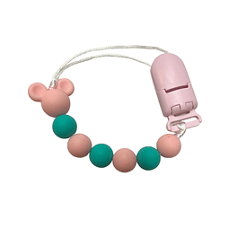 Porta Chupete De Silicona Minnie Menta Rosa