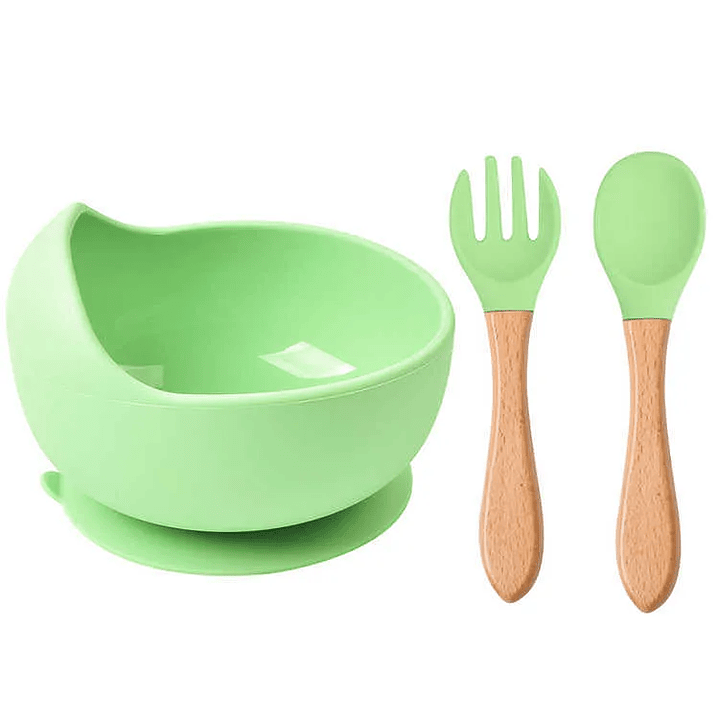 Plato Silicona Verde con Ventosa Y Cuchara