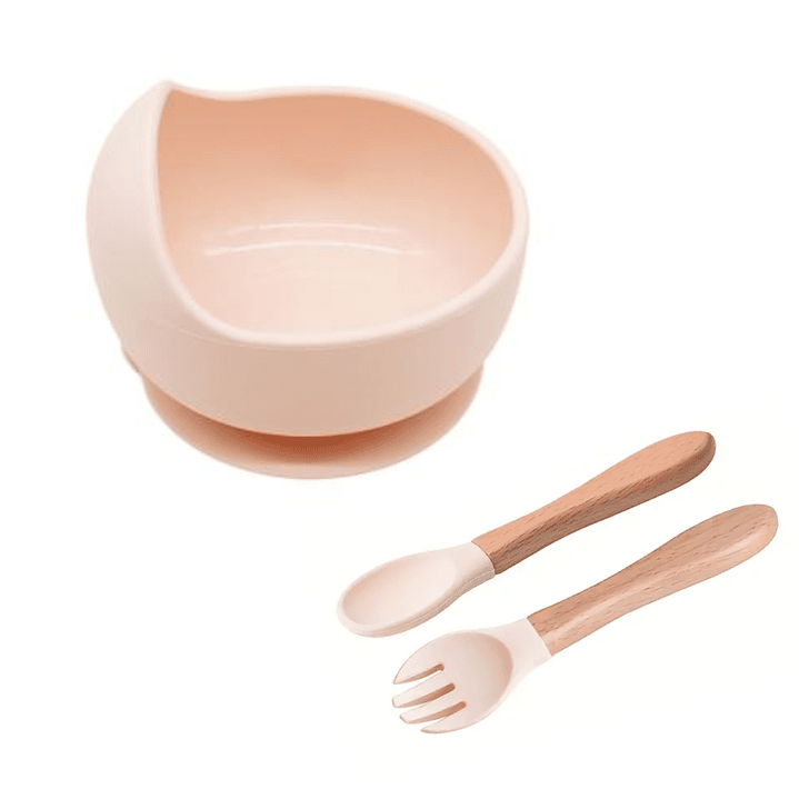 Plato Silicona Crema con Ventosa y Cuchara 1