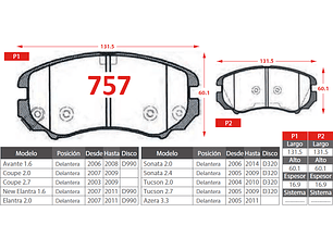 Pastillas de Freno Hyundai Sonata 2.4 2005-2009 Delantera