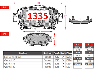 Pastillas Freno Traseras Nissan Xtrail 2.0 2014-2023