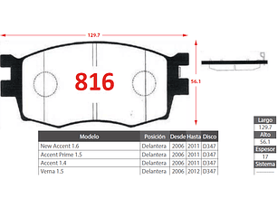 Pastillas de Freno Hyundai Verna 1.5 2006-2012 Delantera