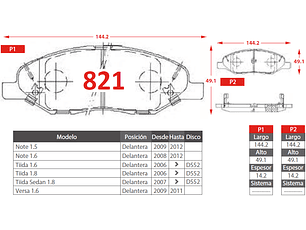 Pastillas Freno Delanteras Nissan Note 1.5 2009-2012