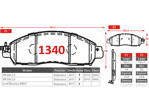 Pastillas Freno Delante Nissan Leaf Electrico EM57 2017-2023