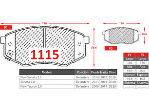 Pastillas de Freno Hyundai Sonata 2.0 2013-2014 Delantera