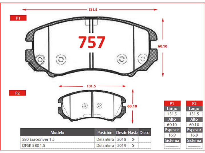 Pastillas Freno Delanteras DFM Dfsk 580 1.5 2019 > 2