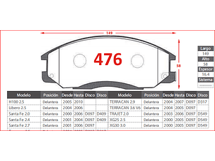 Pastillas de Freno Hyundai XG-30 3.0 2000-2005 Delantera
