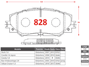 Pastillas de Freno Toyota Corola 2014-2023 1.8 DELANTERAS Cerámica
