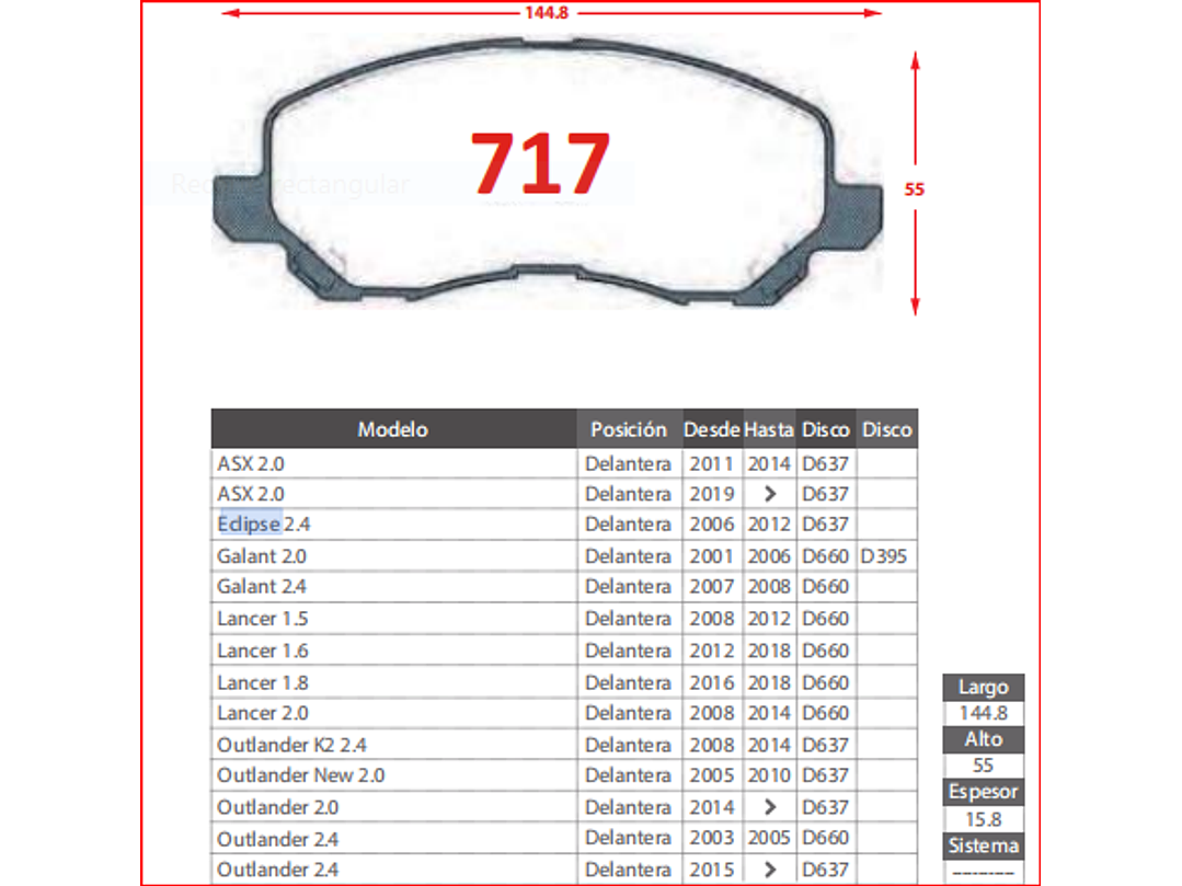 Pastillas de Freno Mitsubishi Asx 2.0  2019-> GTX Gold Delan. 2
