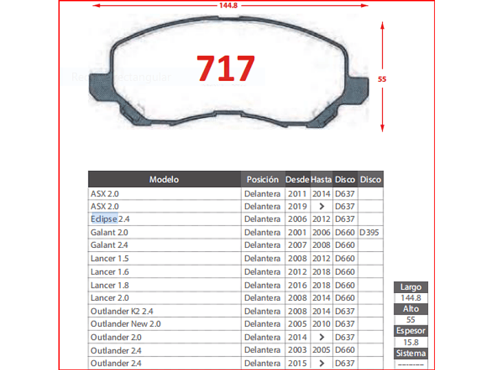 Pastillas de Freno Mitsubishi Asx 2.0  2019-> GTX Gold Delan. 2