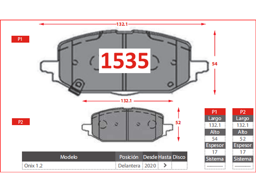 Pastillas de Freno Chevrolet Onix 1.2 2020 ->GTX Gold Delantera 2