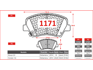 Pastillas Freno Delanteras Kía Cerato  1.6 2013-2020 GTX Gold.