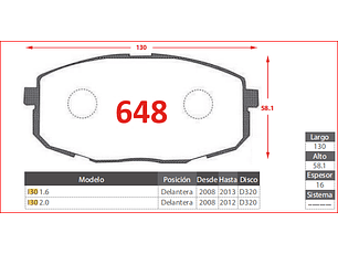 Pastillas de Freno Hyundai I30 2.0 2008-2012 GTX Delantera