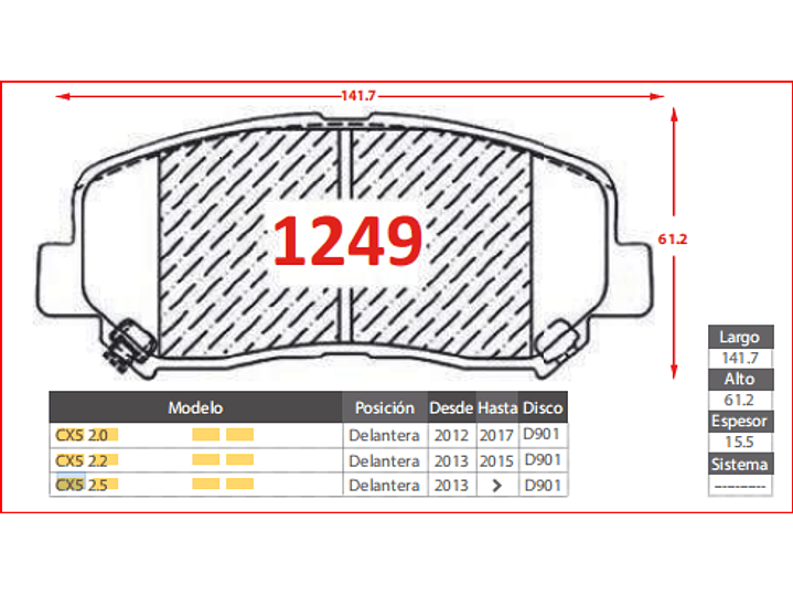 Pastillas De Freno Mazda CX5 2.0  2012-2017 GTX  Delanteras 2