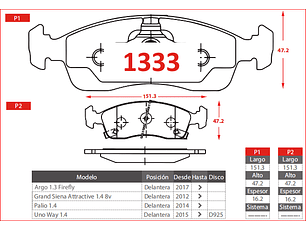 Pastillas Freno Fiat Uno Way 1.4 2015 ->   GTX GOLD  Delanteras