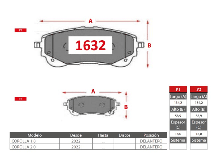 Pastillas de Freno  Delanteras Toyota Corolla 1.8/2.0 2022 ->  GTX GOLD  2