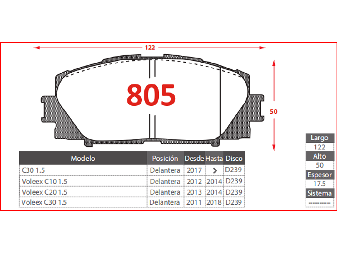 Pastillas de Freno Great Wall C30 2017 ->  1.5 DELANTERAS  2