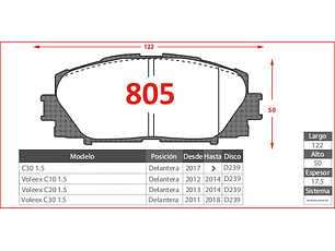 Pastillas de Freno Great Wall Voleex C10 2012-2014 1.5 DEL. Ceramica