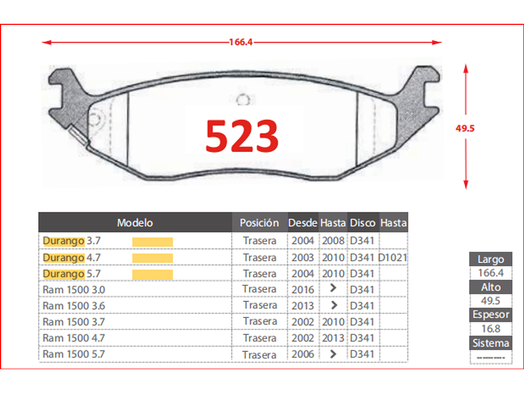Pastillas de Freno Dodge Durango 5.7 2004-2010 GTX Traseras 2