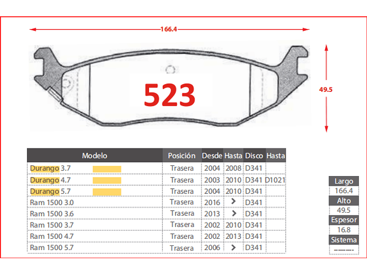 Pastillas de Freno Dodge Durango 5.7 2004-2010 GTX Traseras 2