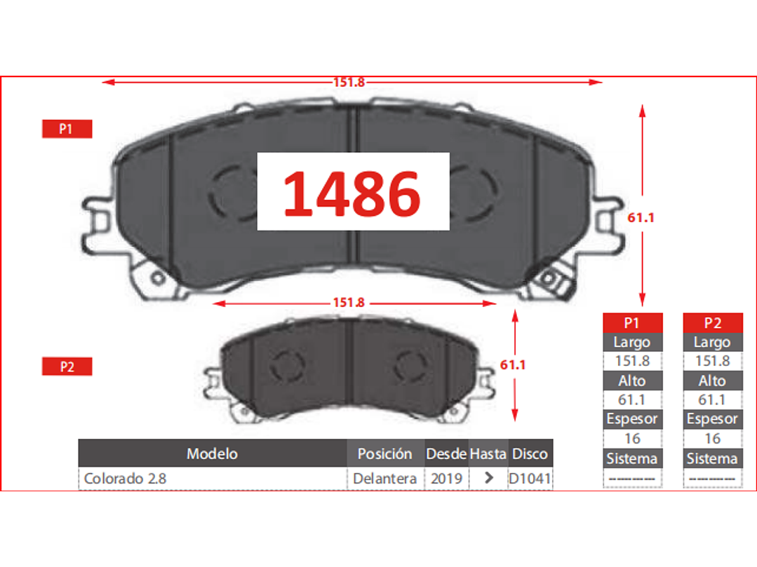 Pastillas Freno Delanteras Chevrolet Colorado 2.8 2019 -> GTX  2