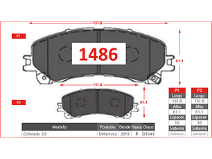 Pastillas Freno Delanteras Chevrolet Colorado 2.8 2019 -> GTX 