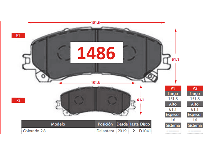 Pastillas Freno Delanteras Chevrolet Colorado 2.8 2019 -> GTX  2