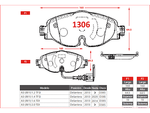 Pastillas Freno Delanteras Audi A3 (8V1) 1.2/1.4 TFSI GTX  Cerámica 
